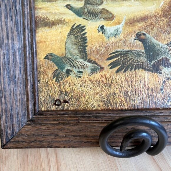 Vtg Tom Beecham Hungarian Partridge Hunting Dog Print On Board Framed 14x11x1 - Picture 3 of 9